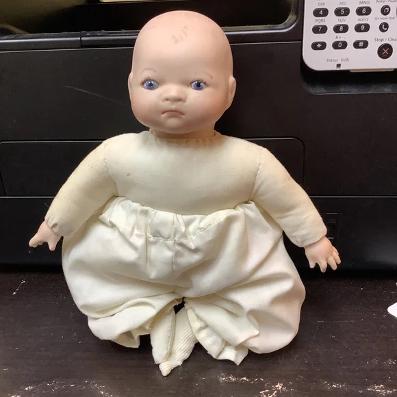 Grace S Putman Doll Bisque Head & Hands Cloth Body Bonnet, 11”